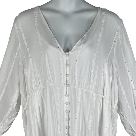 Torrid Womens 5X Button Up Long Sleeve Midi Challis White Dress Cottagecore Boho - Picture 4 of 16